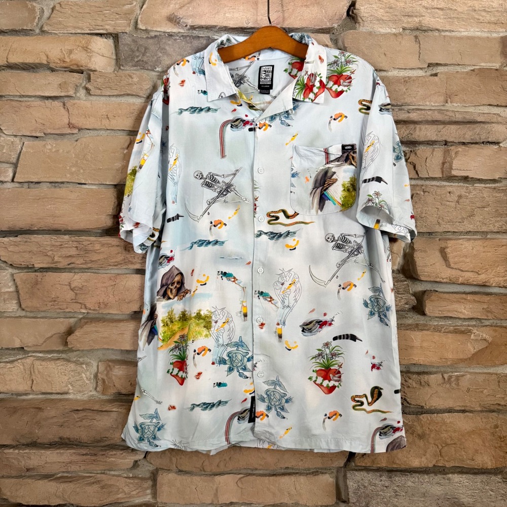 Vans Off The Wall Gallery Kostechko Men XL Blue Skeleton Cobra Graphic Shirt